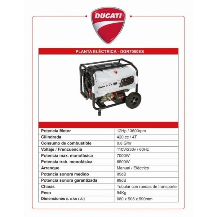 Ducati DGR 7000ES Generador planta de luz 120V/240V 6500 watts