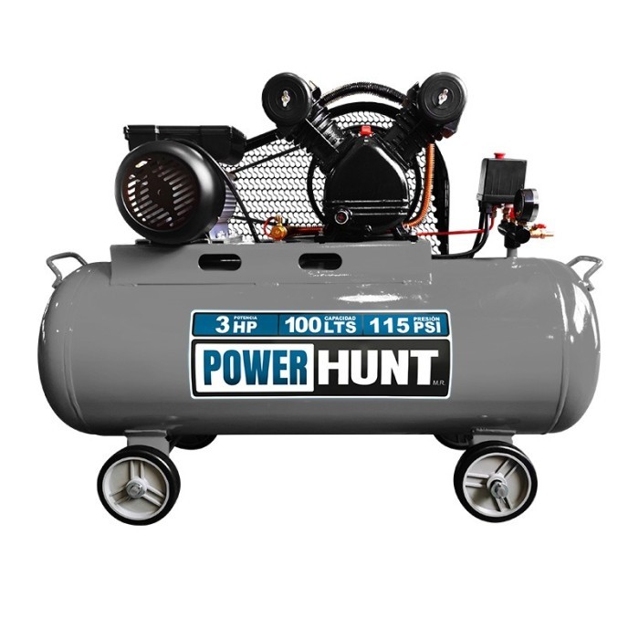 POWER HUNT COMPH100L Compresor 3 hp 100 lts con banda y doble conexión rápida