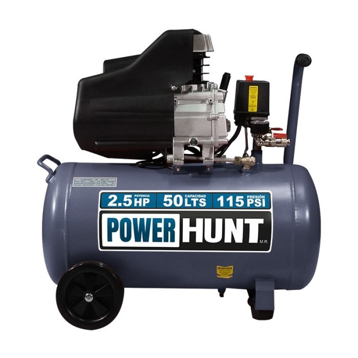 POWER HUNT COMPHKIT50L Compresor 2.5 hp 50 lts con doble conexión rápida kit de manguera y pistola de gravedad